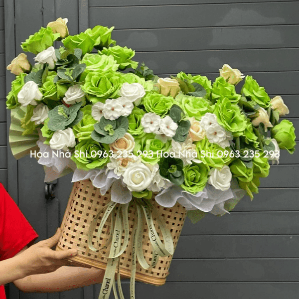 Giỏ Hoa Sáp Thơm - Tone Xanh Lá - 39